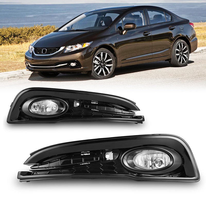 AUTOFREE Fog Lights for Honda Civic Sedan 4Door 2013 2014 2015 with H11 12V55W Halogen Bulbs Fog Lamps Assembly Included Wiring Kit Switch1 Pair Clear Glass Lens