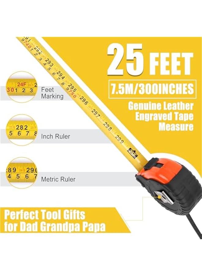 Arabest Father's Dad Gifts, Gifts for Dad from Daughter Son, Tool Gifts for Men Genuine Leather Engraved 25 FT Tape Measure  - Image 4