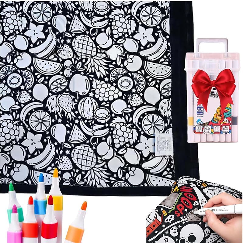 FIENZA DIY Coloring Blanket for Adults - Customizable Velvet Blanket with 12  Markers - Image 1