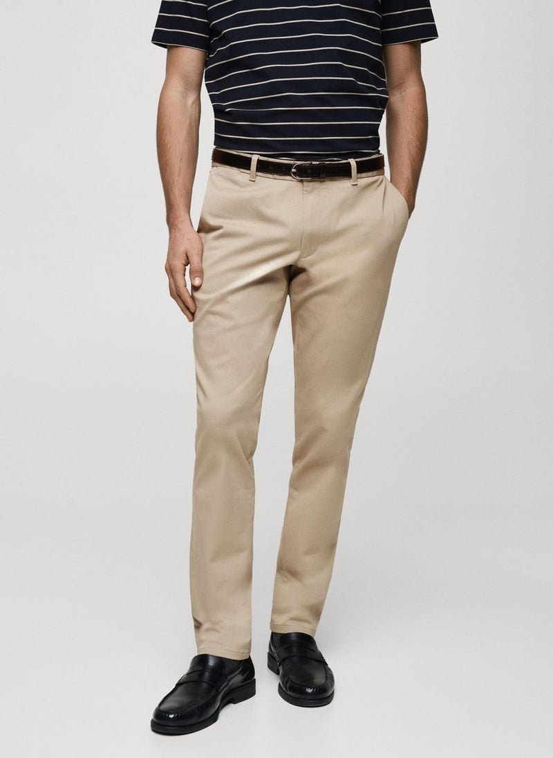 Mango Man Barna Cropped Tapered Chino Trousers  - Image 1