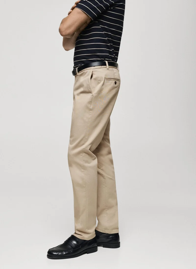 Mango Man Barna Cropped Tapered Chino Trousers