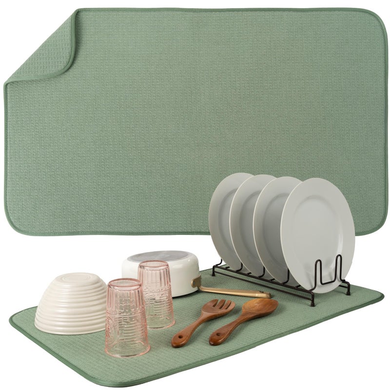 S&T INC. Dish Drying Mat Jumbo, 18â€ x 30â€, Absorbent Microfiber Kitchen Counter Mat, Dish Drying Pad for Dishes, Utensils, Pots and Pans, Jumbo, Sage Green - Image 1