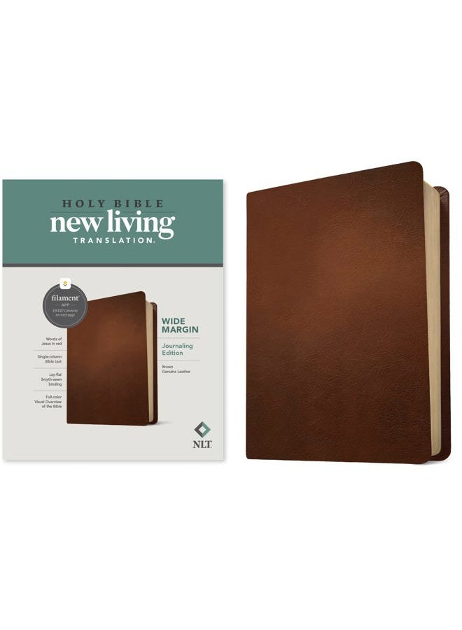 Tyndale NLT Wide Margin Bible, Filament-Enabled Edition (Genuine Leather, Brown, Red Letter) - Image 1