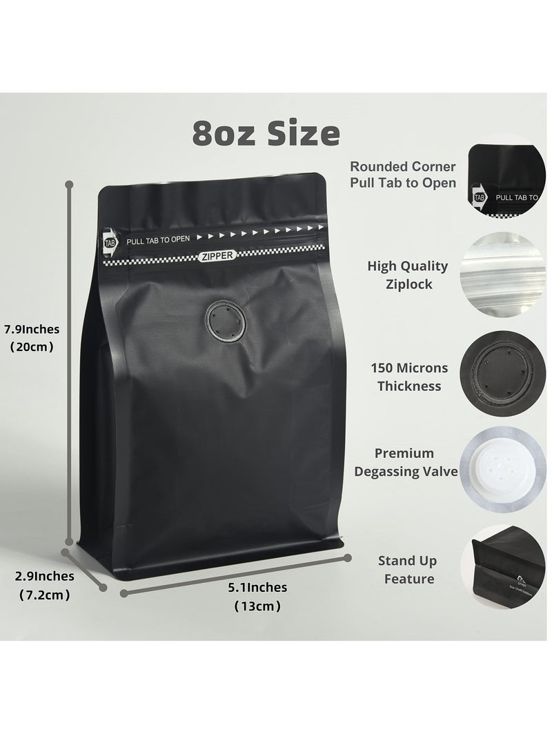 Dovva 25pcs Coffee Storage, Coffee Bags with Valve (8 oz,0.5lb）Black High Barrier Aluminum Foil Flat Bottom Standing Coffee Beans Storage Bags, Reusable Heat Sealable Side Zipper Pouches for Home or Store  - Image 5