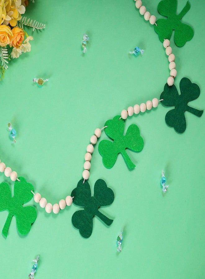 Heliltd 2Pcs St. Patrick's Day Felt Shamrock Garland Wood Bead Garland Banner for St. Patrick's Day No DIY Green Felt Shamrocks Garland for Mantel Shelf Wall Decor - Image 4
