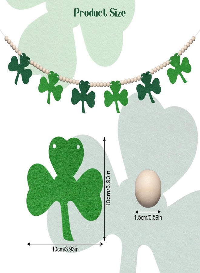 Heliltd 2Pcs St. Patrick's Day Felt Shamrock Garland Wood Bead Garland Banner for St. Patrick's Day No DIY Green Felt Shamrocks Garland for Mantel Shelf Wall Decor - Image 2