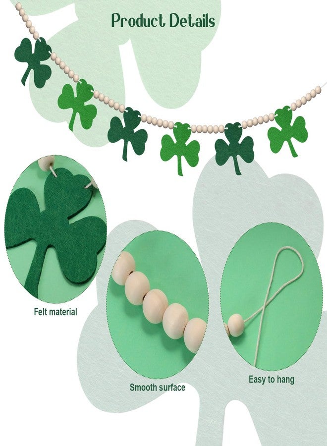 Heliltd 2Pcs St. Patrick's Day Felt Shamrock Garland Wood Bead Garland Banner for St. Patrick's Day No DIY Green Felt Shamrocks Garland for Mantel Shelf Wall Decor - Image 3