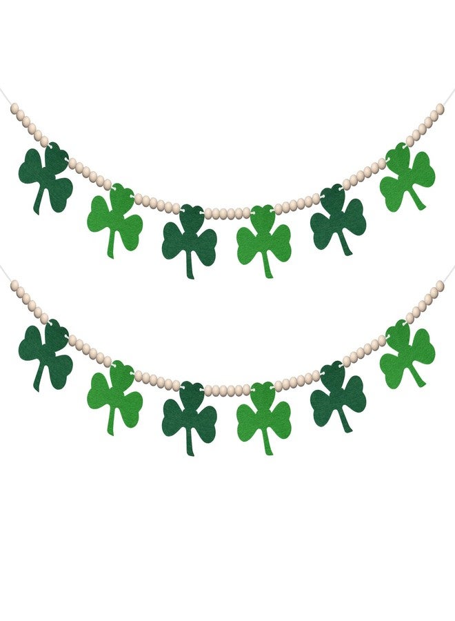 Heliltd 2Pcs St. Patrick's Day Felt Shamrock Garland Wood Bead Garland Banner for St. Patrick's Day No DIY Green Felt Shamrocks Garland for Mantel Shelf Wall Decor - Image 1