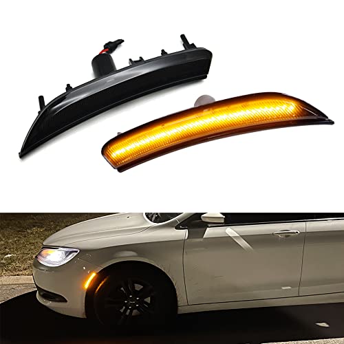Tonsya For 2015 2016 2017 Chrysler 200 Front Bumper side Marker Light Amber Led Smoked Lens 68206449A 68206450A - Image 1
