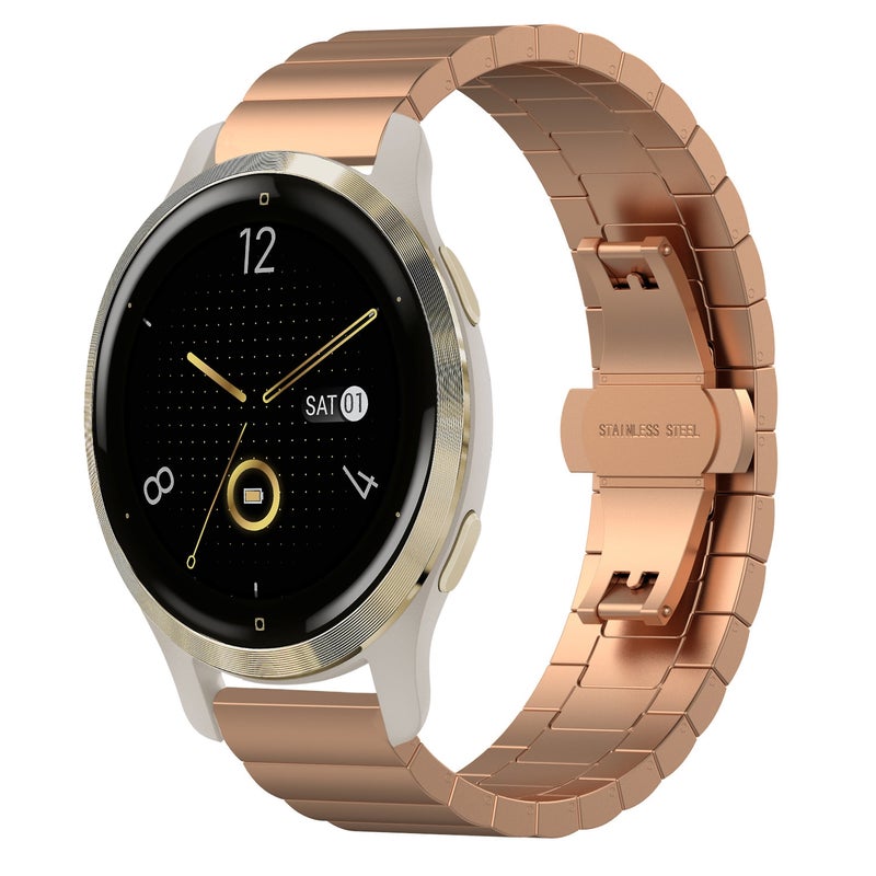 S-TOP For Garmin Venu 2S One Bead Butterfly Buckle Stainless Steel Metal Watch Band(Rose Gold) - Image 1