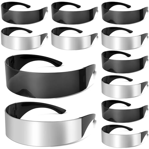 Copkim 12 Pairs 80s Futuristic Cyber Visor Sunglasses Futuristic Shield Sunglasses Glasses Accessories for Costume Cosplay - Image 1
