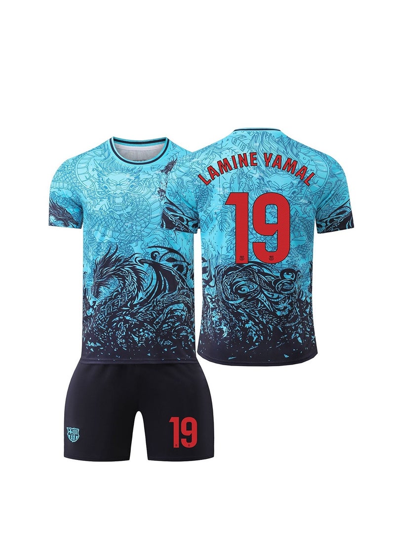 Breathable, quick-drying and elastic jersey, 2-piece set of No. 19 football jersey, including Upper garment/pants/socks/knee pads