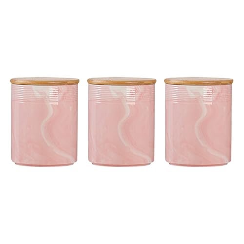 UMAI Ceramic Jars for Kitchen Storage with Bamboo Lid | Set of 3 | Airtight Kitchen Containers Set | Kitchen Accessories Items | 720ml Each | Pink - Image 2