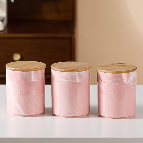 UMAI Ceramic Jars for Kitchen Storage with Bamboo Lid | Set of 3 | Airtight Kitchen Containers Set | Kitchen Accessories Items | 720ml Each | Pink - Image 1