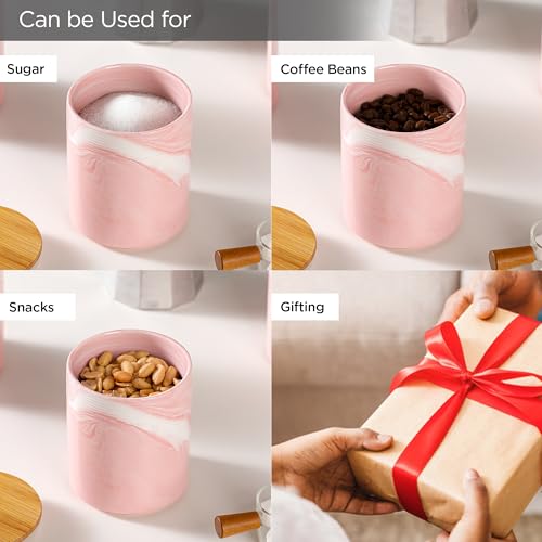 UMAI Ceramic Jars for Kitchen Storage with Bamboo Lid | Set of 3 | Airtight Kitchen Containers Set | Kitchen Accessories Items | 720ml Each | Pink - Image 5