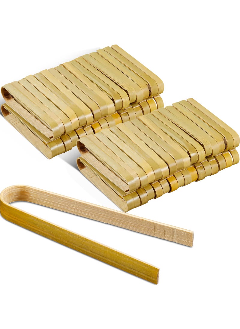 Patelai Patelai 180 Pieces Mini Bamboo Tongs Long Toast Tongs Disposable Wooden Cooking Bamboo Cooking Utensils for Toast Bread Pickles Tea Toaster Supplies 4 Inch 