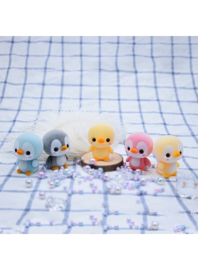 Flocking Doll Toy Little Yellow Duck Penguin Doll Panda PVC Plastic Car Flocking Ornaments Doll Machine Doll-Color:White Cat-Height:5.5~8cm