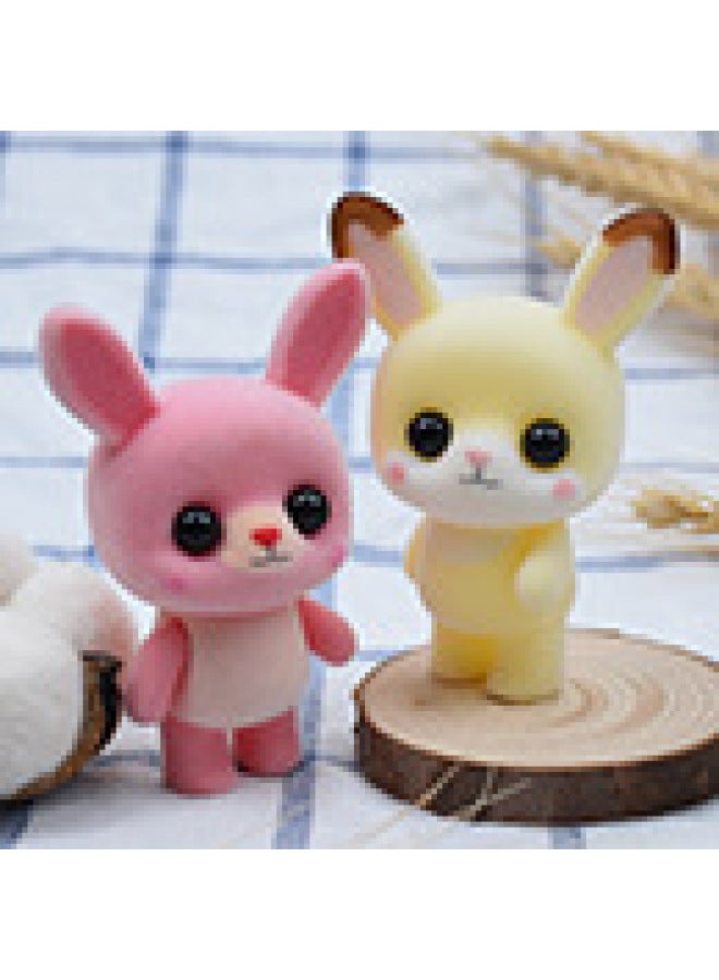 Flocking Doll Toy Little Yellow Duck Penguin Doll Panda PVC Plastic Car Flocking Ornaments Doll Machine Doll-Color:White Cat-Height:5.5~8cm