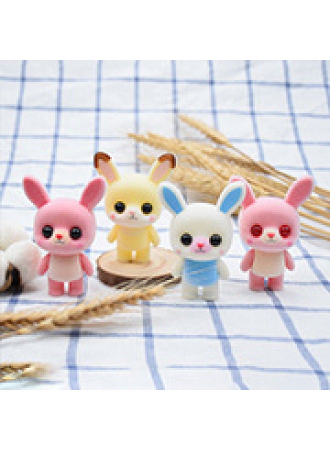 Flocking Doll Toy Little Yellow Duck Penguin Doll Panda PVC Plastic Car Flocking Ornaments Doll Machine Doll-Color:White Cat-Height:5.5~8cm