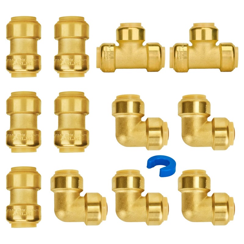 SUNGATOR تركيبات بوش بيكس من SUNGATOR 3/4 بوصة، 5 كل من الوصلات والمرفقات، تي (2 قطع)، نحاس بدون رصاص للوصلات السريعة لأنابيب بيكس، نحاس، سي بي في سي، مع 1 مشبك فصل، عبوة من 12 - Image 1