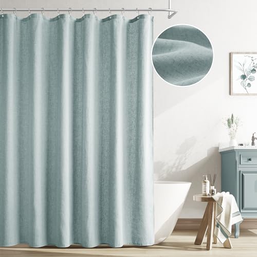 Naturoom Blue Linen Shower Curtain, Cloth Textured Fabric Shower Curtain Set with Hooks, Simple Elegant Modern Farmhouse Country Ultra Thick Bath Curtains for Bathroom,Water Repellent,72x72 - Image 1