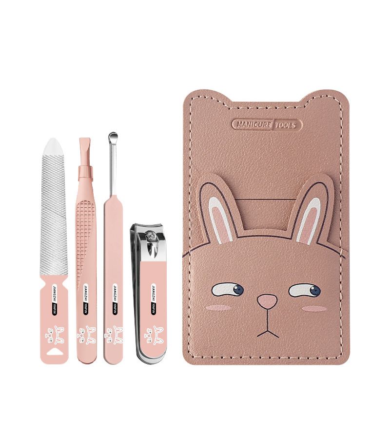 Pink Bunny Cute Nail Clipper Set With Portable Nail File Remover Cartoon Style Household Nail Clippers And Nail Scissors - Image 1