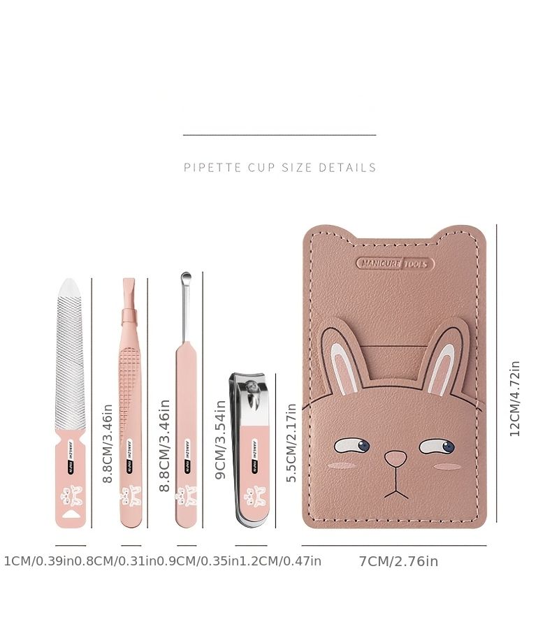 Pink Bunny Cute Nail Clipper Set With Portable Nail File Remover Cartoon Style Household Nail Clippers And Nail Scissors - Image 2