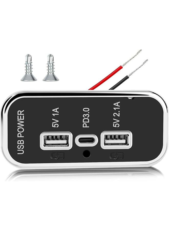 Excefore Fast Charging 3 Ports 12V Usb Outlet, Dual Usb A Port 3.1A, Type C Port Pd Qc 3.0, Adapter For Rv Marine Motorcycle Truck Golf Cart, Phone 14 13 12, S22 S21 S20 - Image 1