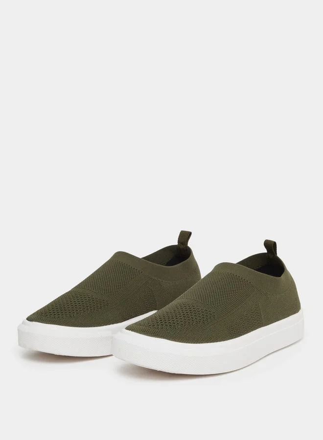 Styli Olive Knit Slip-On Sneakers