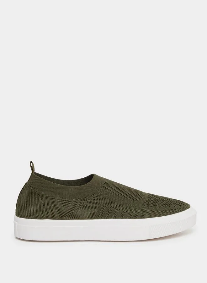Styli Olive Knit Slip-On Sneakers
