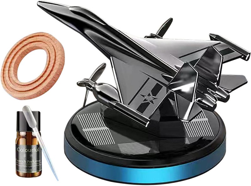 cheekyglo Solar Aircraft Car Aromatherapy Decor with Essential Oil, Solar Energy Rotating Helicopter Design Aromatherapy Diffuser Car Air Freshener Essential Oil Diffuser for Car Office Home - Image 1