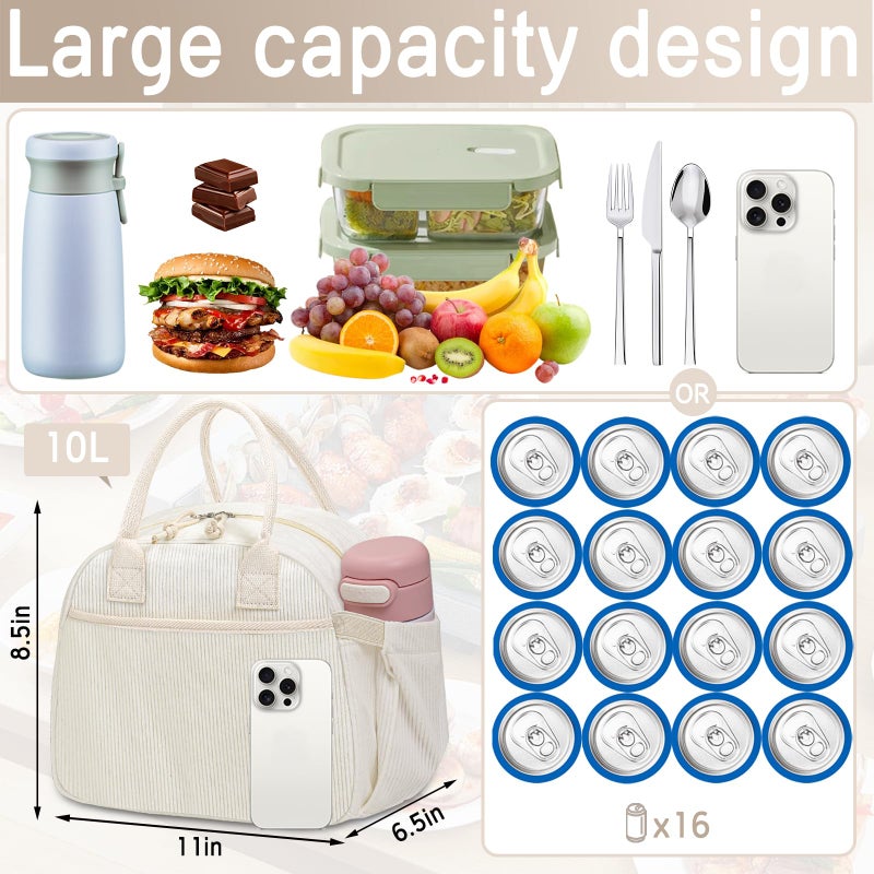 Carry bloom Lunch Box for Women, Insulated Lunch Bag Cute Corduroy Lunchbag Reusable Lunchbox for Work (blue corduroy) - Image 4