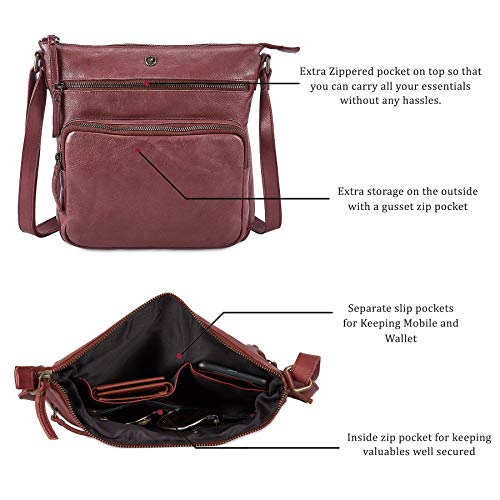 Cochoa Crossbody Bags for Women Real Leather Purse Handmade Vintage Crossover Shoulder Pocketbook (Oxblood Washed Vintage) - Image 3