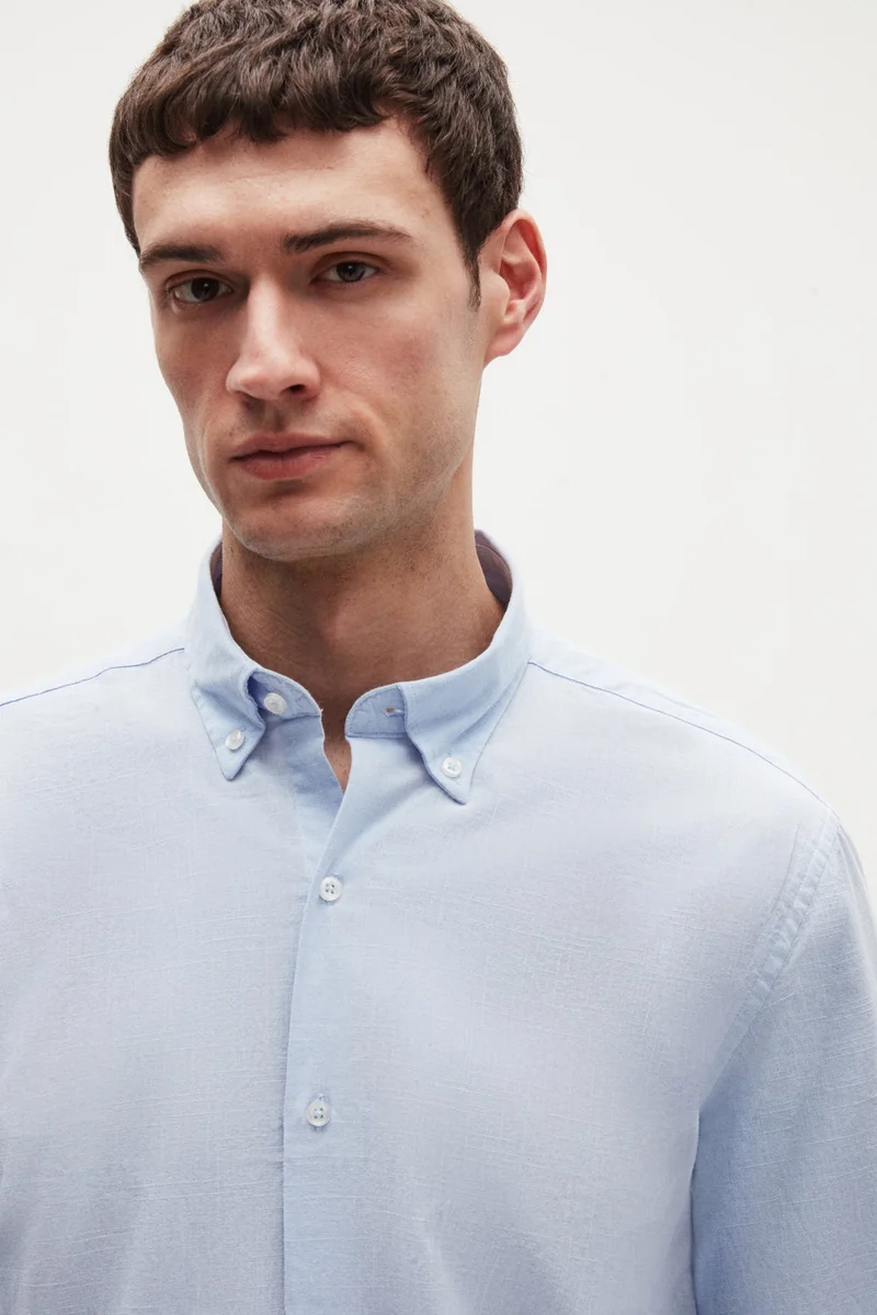 D'S DAMAT Ds Damat Comfort Blue Button-down Collar Relaxed Cut Linen Look 100% Cotton Shirt 2HC02ORT64265