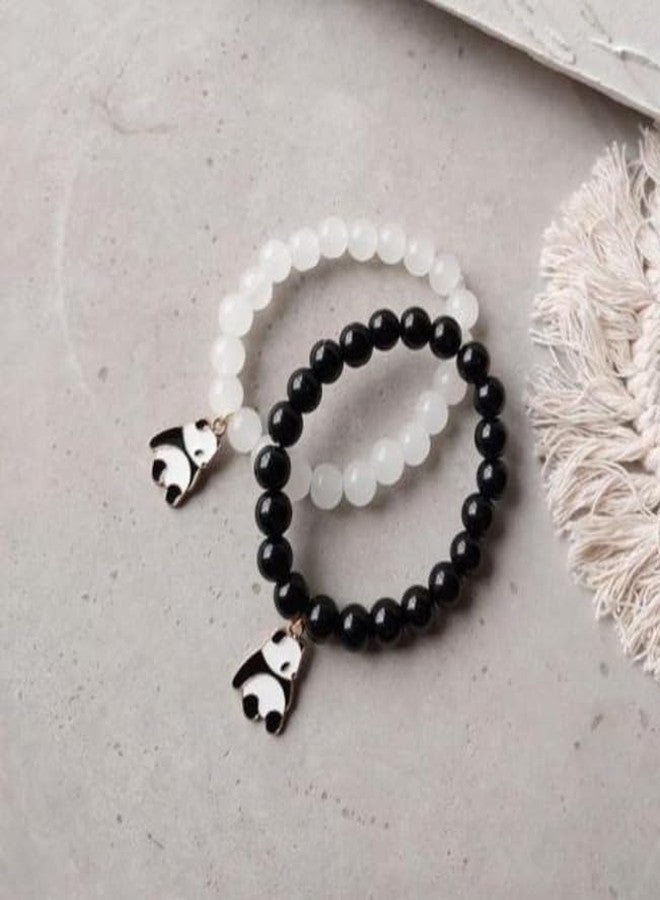 SUPER SOFTENER SUPERSOFTNER Bracelets 2Pcs Love Heart Matching Panda Beads Bracelet Set Adjustable Bracelets for Men Women Couples Friends Gift Friendship - (Pack of 2) - Image 2
