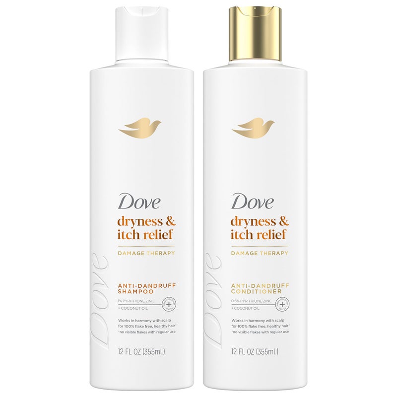 Dove مجموعة شامبو وبلسم دوف - علاج جفاف فروة الرأس والحكة، شامبو وبلسم بيريثيون الزنك، مضاد للقشرة، مضاد للتجاعيد، عناية ناعمة بالشعر، 12 أونصة (مجموعة من قطعتين) - Image 1