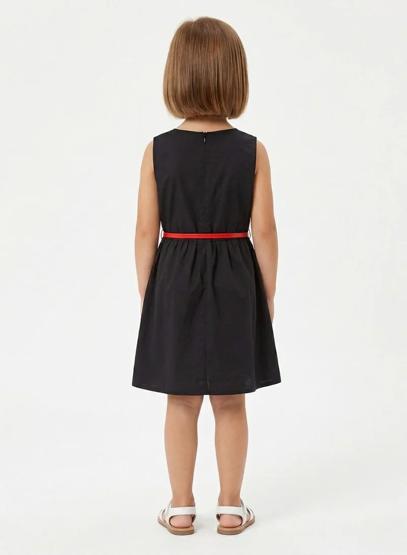بيبي كلو Girls Sleeveless Summer Dress with Red Belt