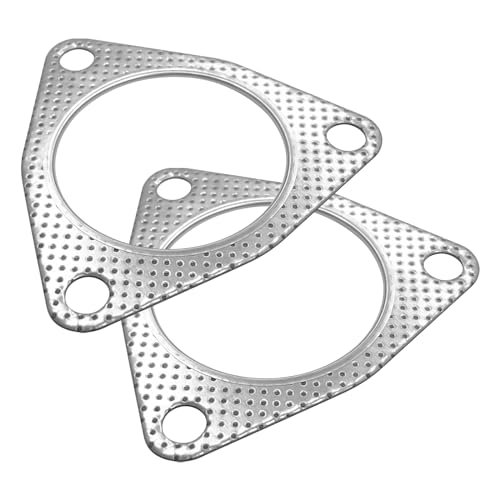 QBOONPT 2PCS Exhaust Gasket 3 Bolt Metal Threehole Exhaust Flange Gasket Multifunctional ManifoldHeaderMufflerCatalytic Converter GasketExhaust Seal Gasket for Most CarsTrucksSUVs25In - Image 1