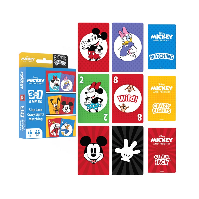 Bicycle Disney Mickey and Friends 3in1 Card Games Matching Crazy Eights Slap Jack Featuring Mickey Mouse Donald Duck Goofy Kids Card Games Ages 4 Family Games for 26 Players - Image 3