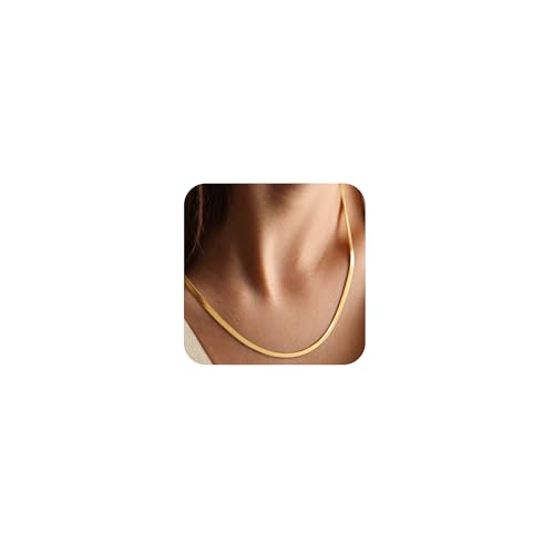 CHESKY 14K Gold Plated Snake Chain Necklace Gold Herringbone Necklace for Women Minimalist Necklace Chain 3MM(W) 16"(L) - Image 1
