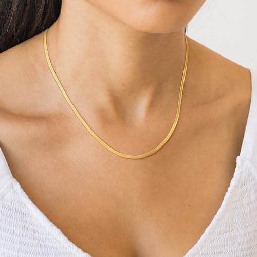 CHESKY 14K Gold Plated Snake Chain Necklace Gold Herringbone Necklace for Women Minimalist Necklace Chain 3MM(W) 16"(L) - Image 5