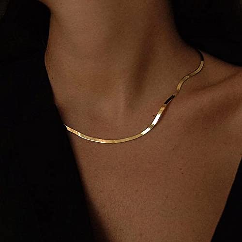 CHESKY 14K Gold Plated Snake Chain Necklace Gold Herringbone Necklace for Women Minimalist Necklace Chain 3MM(W) 16"(L) - Image 2