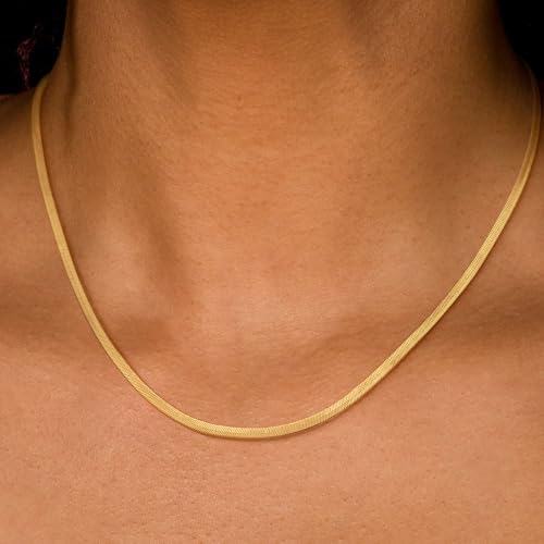 CHESKY 14K Gold Plated Snake Chain Necklace Gold Herringbone Necklace for Women Minimalist Necklace Chain 3MM(W) 16"(L) - Image 4