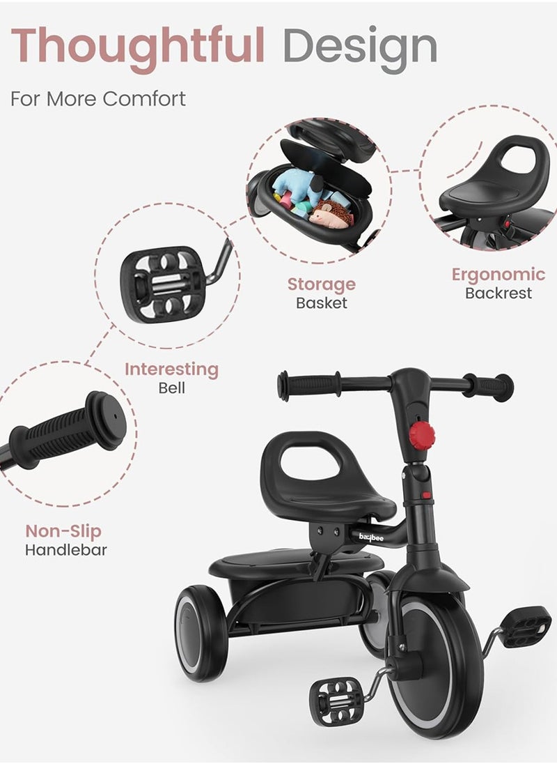 BAYBEE - Foldable 2 in 1 Tricycle for Kids Baby Smart Plug & Play Kids Tricycle Cycle with Rear Storage Basket & 3 Wheels Tricycle Bicycle Baby Tricycle Cycle for Kids 2 to 5 Years Boy Girl Black - Image 1