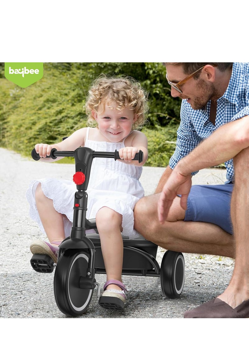 BAYBEE - Foldable 2 in 1 Tricycle for Kids Baby Smart Plug & Play Kids Tricycle Cycle with Rear Storage Basket & 3 Wheels Tricycle Bicycle Baby Tricycle Cycle for Kids 2 to 5 Years Boy Girl Black - Image 1