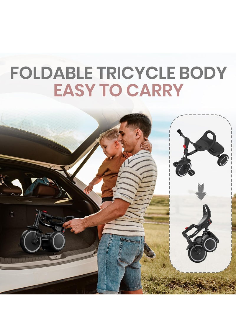 BAYBEE - Foldable 2 in 1 Tricycle for Kids Baby Smart Plug & Play Kids Tricycle Cycle with Rear Storage Basket & 3 Wheels Tricycle Bicycle Baby Tricycle Cycle for Kids 2 to 5 Years Boy Girl Black - Image 1