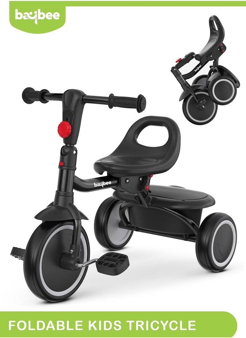 BAYBEE - Foldable 2 in 1 Tricycle for Kids Baby Smart Plug & Play Kids Tricycle Cycle with Rear Storage Basket & 3 Wheels Tricycle Bicycle Baby Tricycle Cycle for Kids 2 to 5 Years Boy Girl Black - Image 1