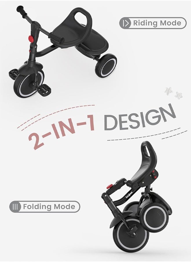 BAYBEE - Foldable 2 in 1 Tricycle for Kids Baby Smart Plug & Play Kids Tricycle Cycle with Rear Storage Basket & 3 Wheels Tricycle Bicycle Baby Tricycle Cycle for Kids 2 to 5 Years Boy Girl Black - Image 1