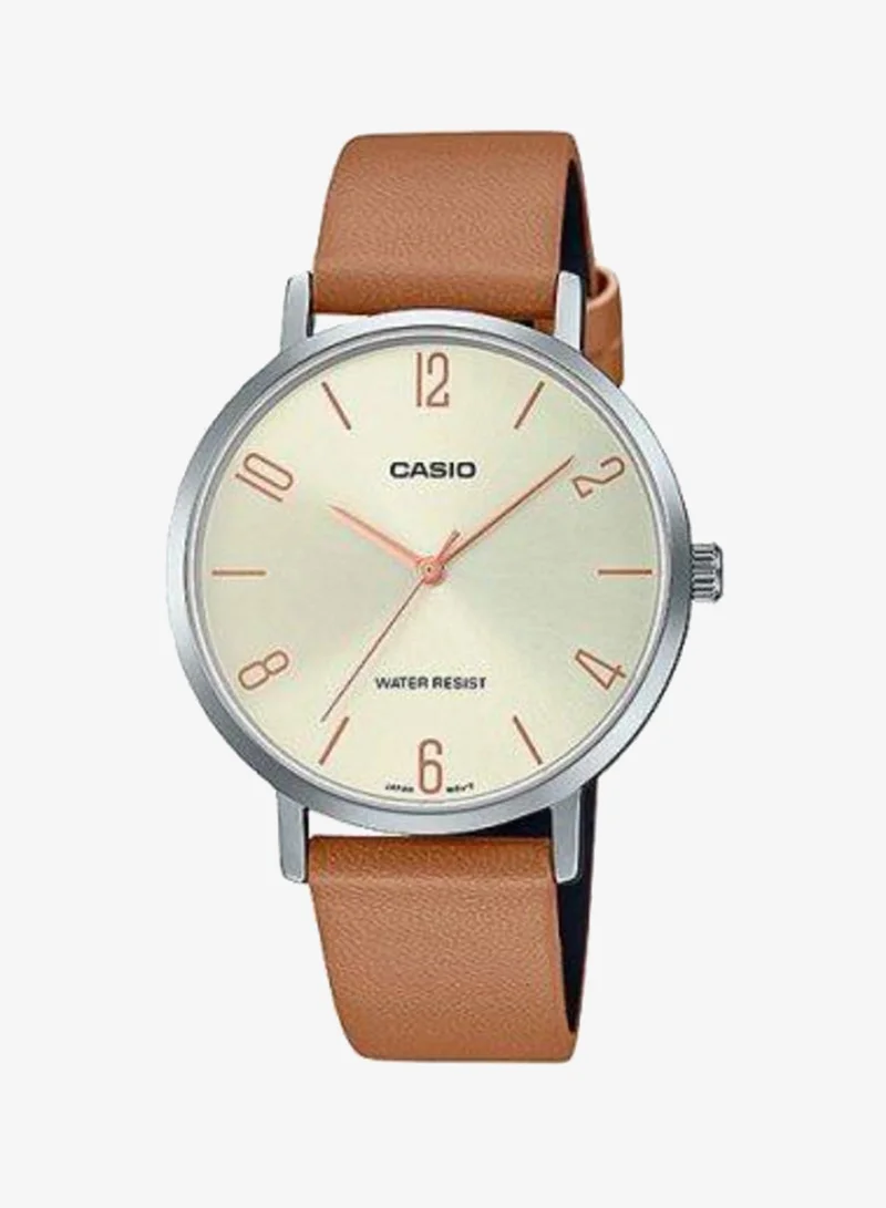 كاسيو Women's Analog Display Watch With Brown Leather Strap - LTP-VT01L-5BUDF