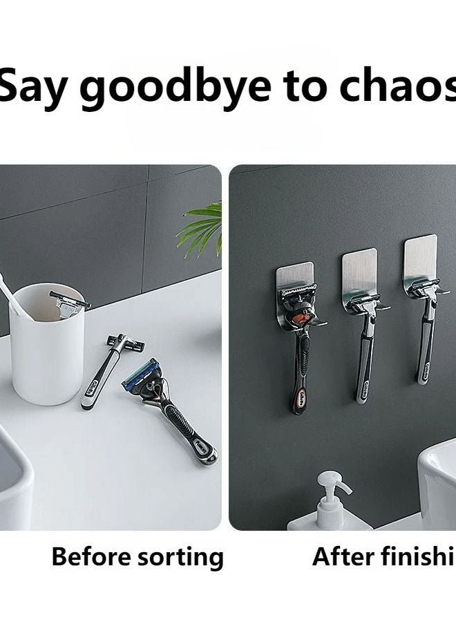 5 قطع حامل شفرات حلاقة مثبت على الحائط من الفولاذ المقاوم للصدأ يلصق دون الحاجة إلى الحفر يوفر مساحة - Image 3